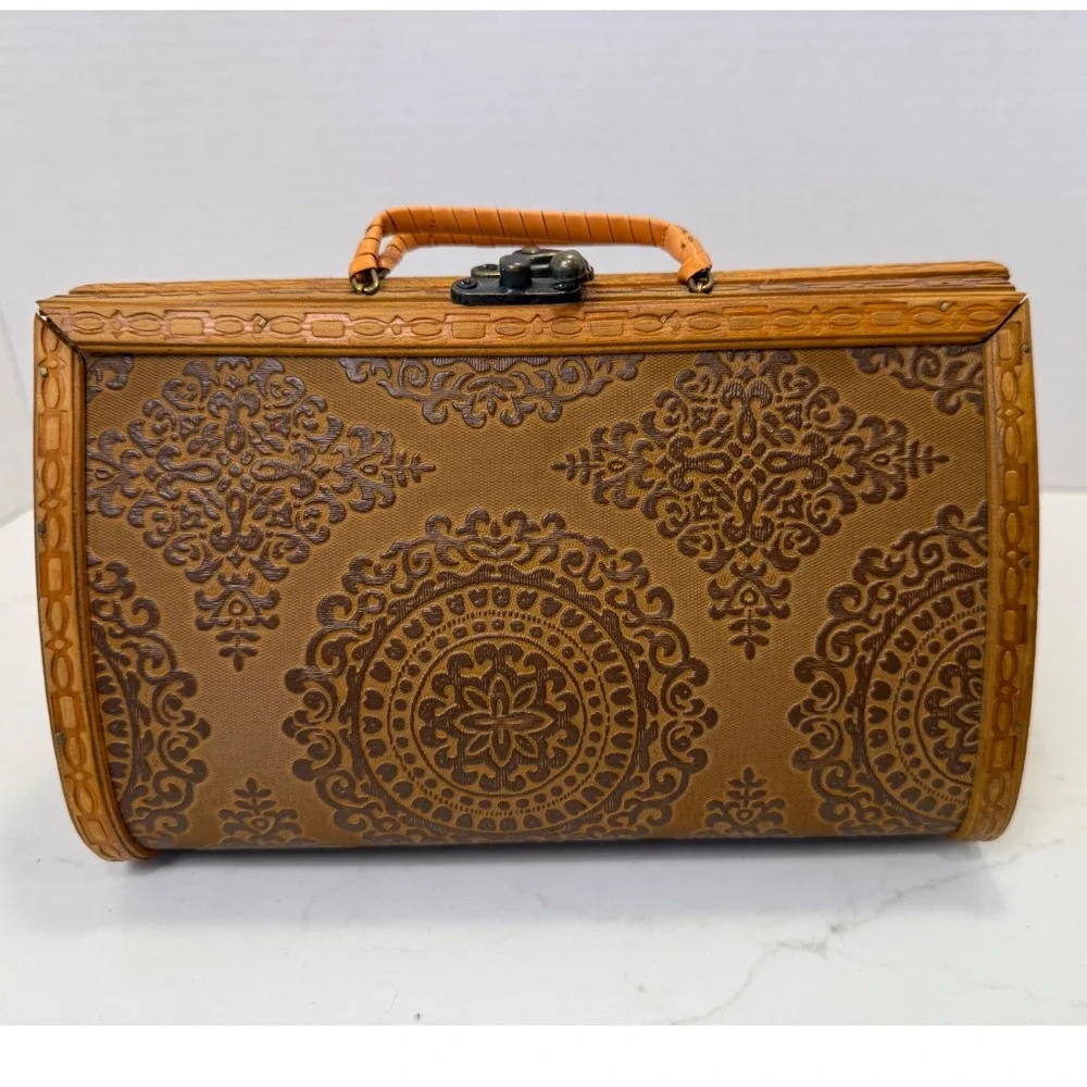 Brown Embossed Medallion Top-Handle Women’s Bag